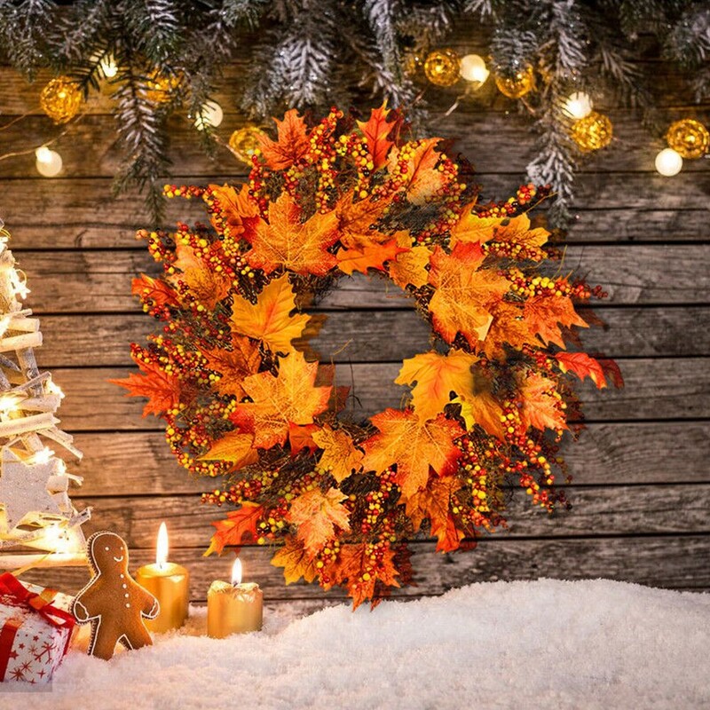 45 cm őszi ajtó tök koszorú őszi színű juharlevél Halloween dekor füzér