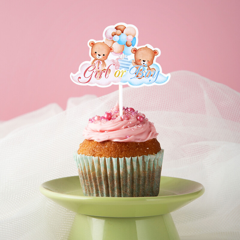 12db Fiús vagy Lányos Cupcake Toppers Csillogó Onesie Jumpsuit Baby Shower Gyerekek Születésnapi Nem Felfedez Buli Torta dekorációs Kellék