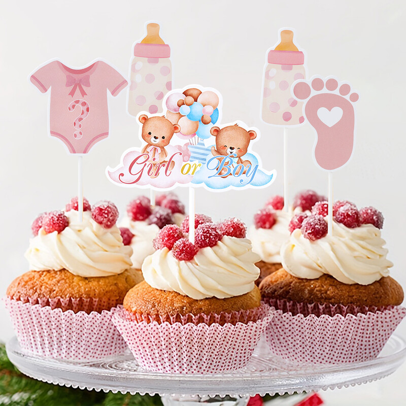 12db Fiús vagy Lányos Cupcake Toppers Csillogó Onesie Jumpsuit Baby Shower Gyerekek Születésnapi Nem Felfedez Buli Torta dekorációs Kellék