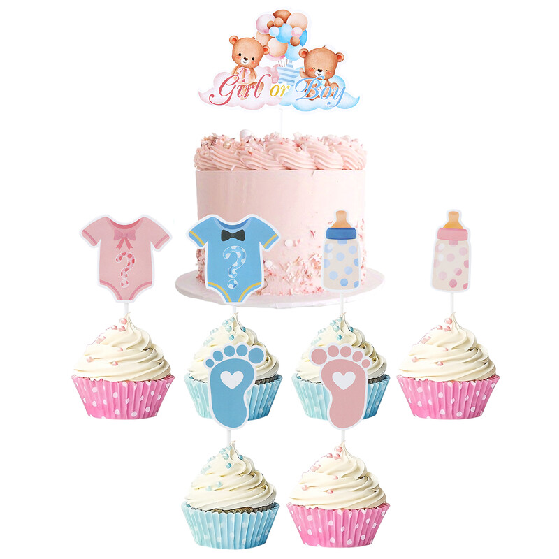 12db Fiús vagy Lányos Cupcake Toppers Csillogó Onesie Jumpsuit Baby Shower Gyerekek Születésnapi Nem Felfedez Buli Torta dekorációs Kellék
