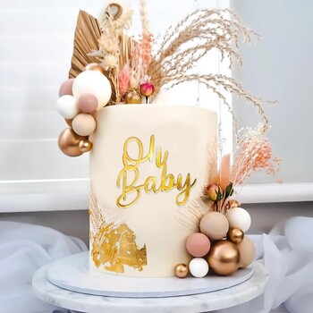 6бр златен акрил Oh Baby Word Cake Topper Oh Baby Sign Cake Toppers Декорации за бебешки душ Декорации за торта