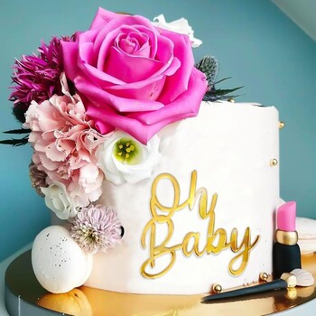 6бр златен акрил Oh Baby Word Cake Topper Oh Baby Sign Cake Toppers Декорации за бебешки душ Декорации за торта