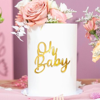 6бр златен акрил Oh Baby Word Cake Topper Oh Baby Sign Cake Toppers Декорации за бебешки душ Декорации за торта