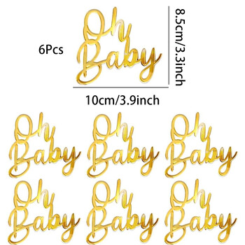 6бр златен акрил Oh Baby Word Cake Topper Oh Baby Sign Cake Toppers Декорации за бебешки душ Декорации за торта