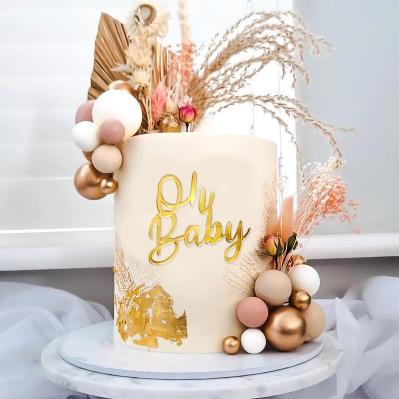 6db Arany akril Oh Baby Word Cake Topper Oh Baby Sign Torta Toppers Baby Shower Dekorációk Torta díszítő kellékek