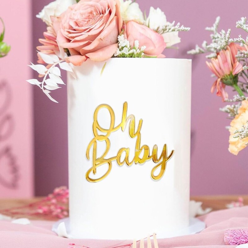 6db Arany akril Oh Baby Word Cake Topper Oh Baby Sign Torta Toppers Baby Shower Dekorációk Torta díszítő kellékek