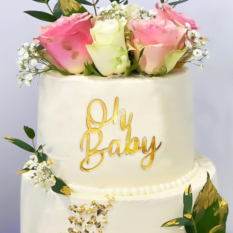 6db Arany akril Oh Baby Word Cake Topper Oh Baby Sign Torta Toppers Baby Shower Dekorációk Torta díszítő kellékek