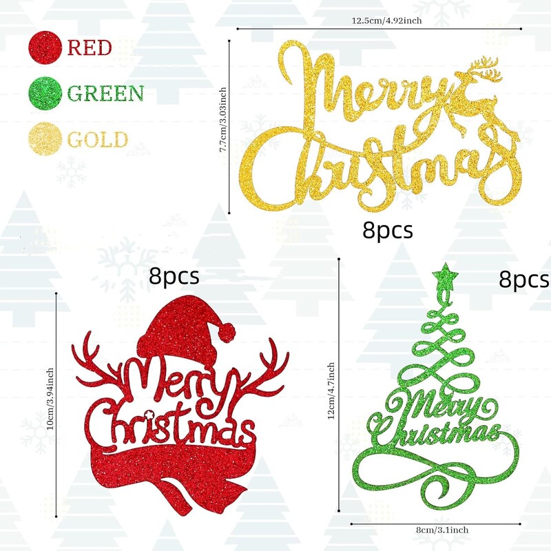 24 db karácsonyi tortafeltét 3 dizájn csillogó tortafeltét karácsonyfa hóember asztal középső ételválogatás Cupcake dekoráció