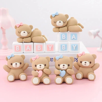 Bear Dolls Cake Decoration Cake Topper Детска играчка за бебе момче момиче 1-ви рожден ден Baby Shower Gender Reveal Направи си сам парти консумативи