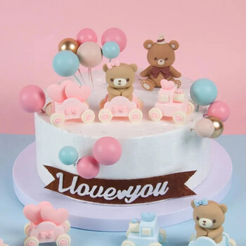 Bear Dolls Cake Decoration Cake Topper Детска играчка за бебе момче момиче 1-ви рожден ден Baby Shower Gender Reveal Направи си сам парти консумативи