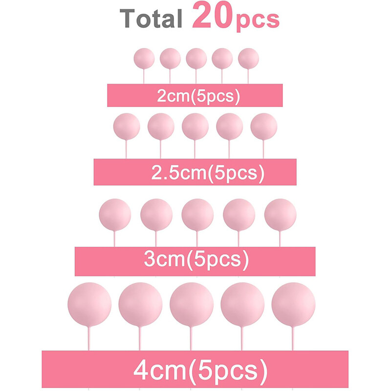 20 db Rózsaszín golyós tortafeltét Díszítések Barkácsolás habgolyós tortabetét Cupcake Toppers Házassági évfordulós születésnapi parti kellékek
