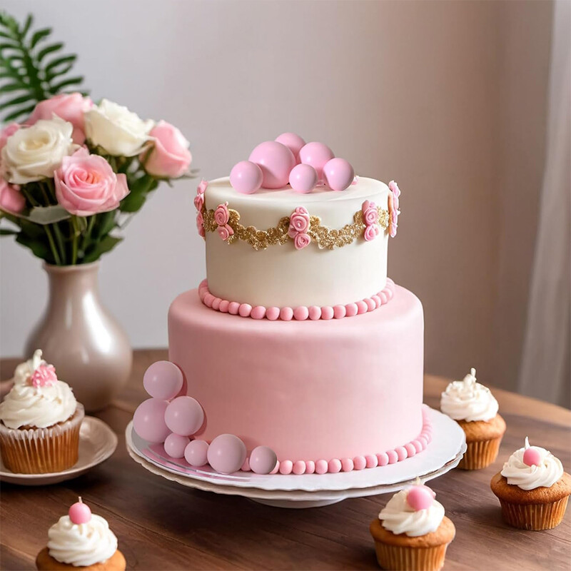 20 db Rózsaszín golyós tortafeltét Díszítések Barkácsolás habgolyós tortabetét Cupcake Toppers Házassági évfordulós születésnapi parti kellékek