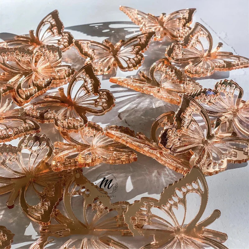 10 DB/TASÁK Akril pillangós torta dekoráció Party Favors Esküvő Boldog születésnapot Topper dekorációs kellékek lakberendezés