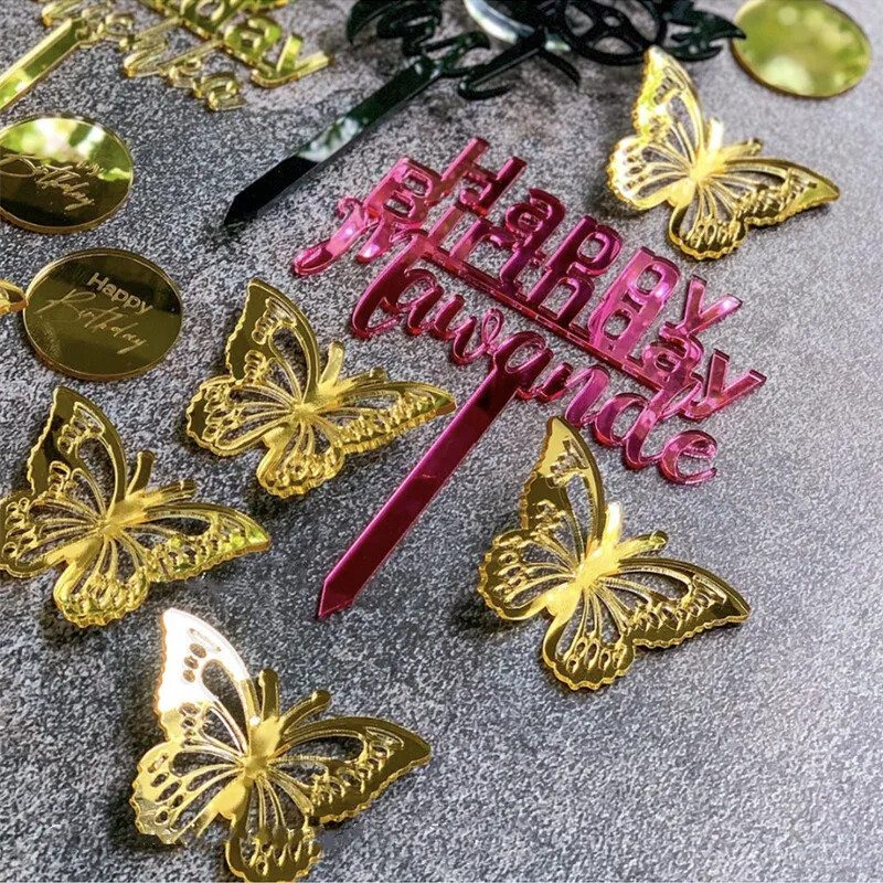 10 DB/TASÁK Akril pillangós torta dekoráció Party Favors Esküvő Boldog születésnapot Topper dekorációs kellékek lakberendezés