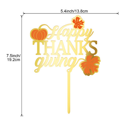 Happy Thanksgiving Cake Topper σε ξύλινη διακόσμηση τούρτας για το πάρτι των ευχαριστιών με στάμπα με κολοκύθα και φύλλα