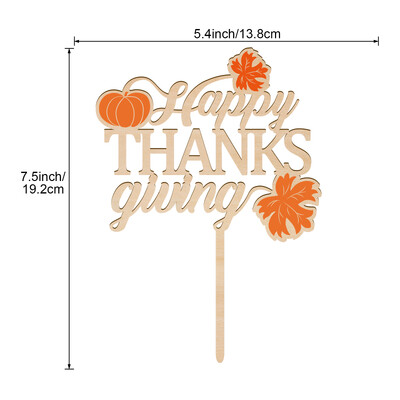 Happy Thanksgiving Cake Topper σε ξύλινη διακόσμηση τούρτας για το πάρτι των ευχαριστιών με στάμπα με κολοκύθα και φύλλα
