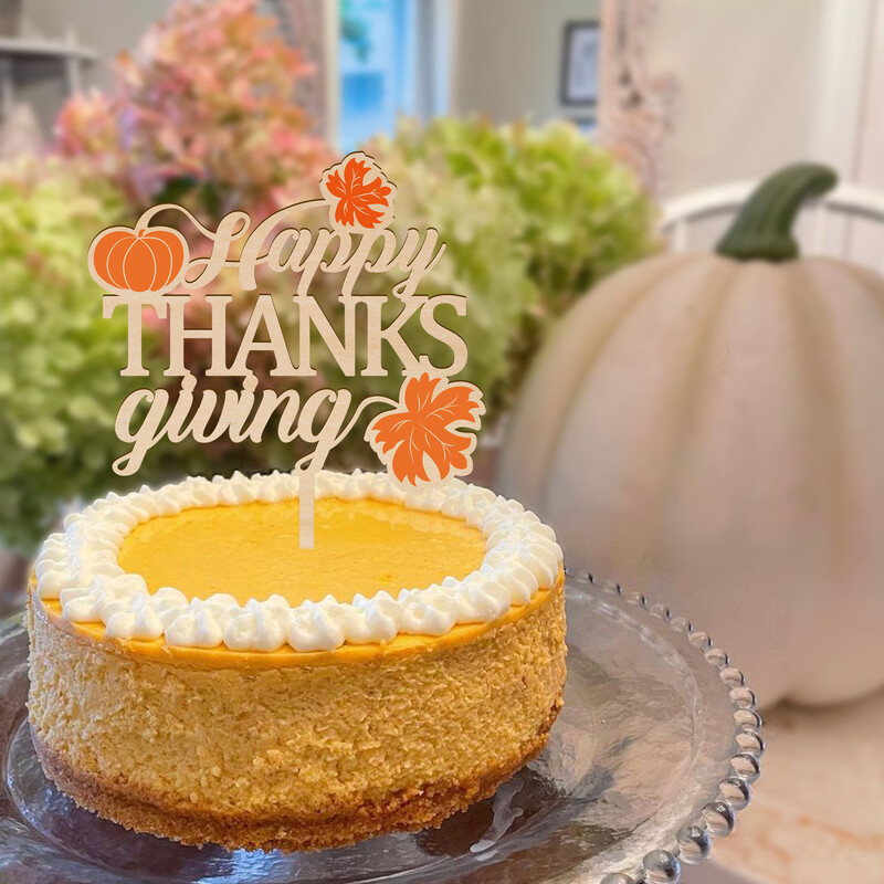 Boldog hálaadási tortadísz fából Hálaadás ünnepi tortadísz tökkel és levelekkel nyomtatva