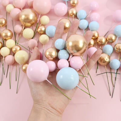 32 τμχ Ροζ χρυσή μπάλα για τούρτα Topper Pearl Balls Cupcake Toppers Σημαία για Παιδιά Εργαλεία διακόσμησης τούρτας γάμου για πάρτι γενεθλίων Baby shower