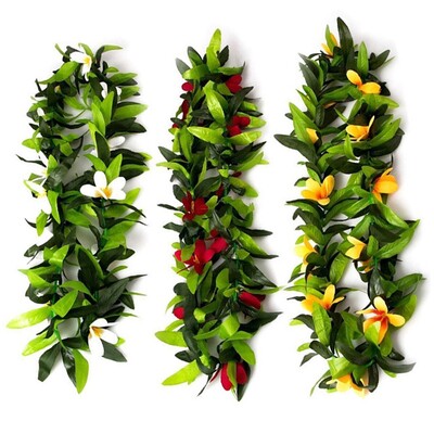 Luau Leis 3 τεμ. Τεχνητά λουλούδια Τροπικά κολιέ με φύλλα Lei της Χαβάης για κοστούμια Hula και πάρτι στην παραλία