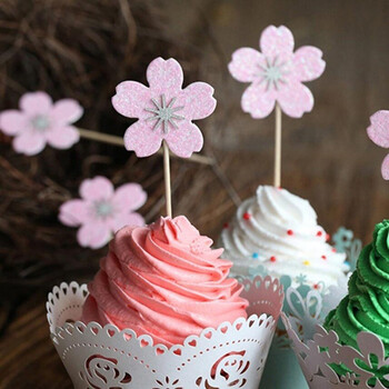 10 бр. Cherry Blossoms Cupcake Topper Клечка за зъби Десертни Toppers Избор на декорация на торта за сватба, рожден ден Консумативи