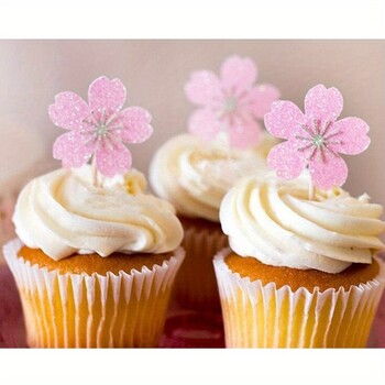 10 бр. Cherry Blossoms Cupcake Topper Клечка за зъби Десертни Toppers Избор на декорация на торта за сватба, рожден ден Консумативи