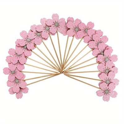 10 τμχ Cherry Blossoms Cupcake Toothpick Dessert Toppers Επιλογές διακόσμησης τούρτας για προμήθειες για πάρτι γενεθλίων γάμου