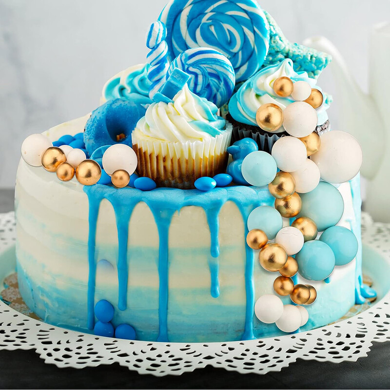 Kék tortafeltét golyók Cupcake topper sütődíszek Fehérarany barkács tortabetét Topperek Baby Shower Fiú születésnapi parti dekoráció
