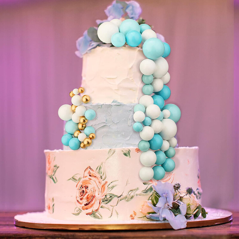 Kék tortafeltét golyók Cupcake topper sütődíszek Fehérarany barkács tortabetét Topperek Baby Shower Fiú születésnapi parti dekoráció