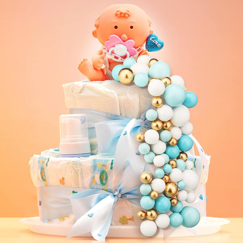 Kék tortafeltét golyók Cupcake topper sütődíszek Fehérarany barkács tortabetét Topperek Baby Shower Fiú születésnapi parti dekoráció