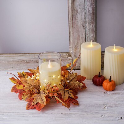 A Rtificial Maple Leaves Wreath Ring Fall Candle Ring Ring Wreaths Decor Κηροπήγαδα για την ημέρα των Ευχαριστιών Δαχτυλίδι για Bar Home Lit στεφάνι