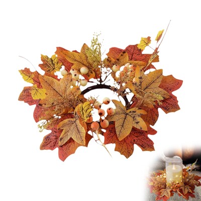 A Rtificial Maple Leaves Wreath Ring Fall Candle Ring Ring Wreaths Decor Κηροπήγαδα για την ημέρα των Ευχαριστιών Δαχτυλίδι για Bar Home Lit στεφάνι