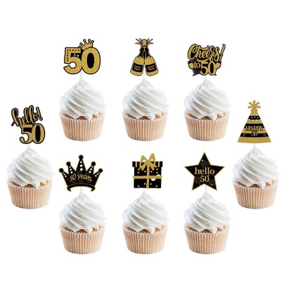 12 τμχ Gold Glitter Number 30 40 50 60 70 Cupcake Toppers for 30th 40th 50th 60th 70th Birthday Party Cake Decoration