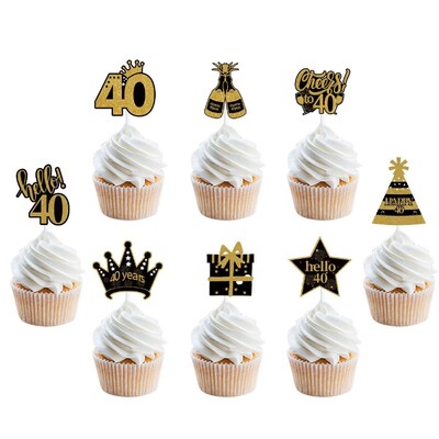 12 τμχ Gold Glitter Number 30 40 50 60 70 Cupcake Toppers for 30th 40th 50th 60th 70th Birthday Party Cake Decoration