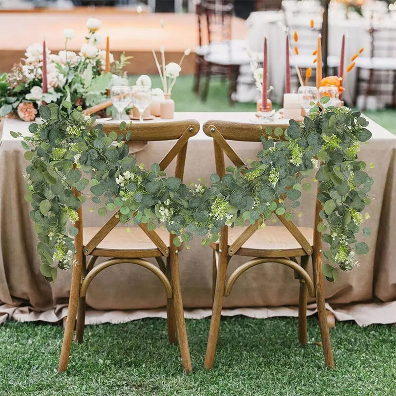 1 db mesterséges eukaliptusz levelek zöld füzér Faux növény tavaszi szőlővel fehér virágokkal bogyókkal esküvői otthoni party dekorációhoz