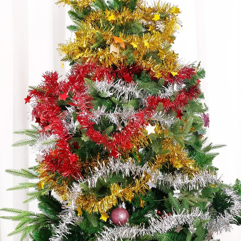 1,8M karácsonyi PVC talmi szalag füzér karácsonyfára függő műanyag színes csillagdíszek Otthoni karácsonyi esküvői dekorációk