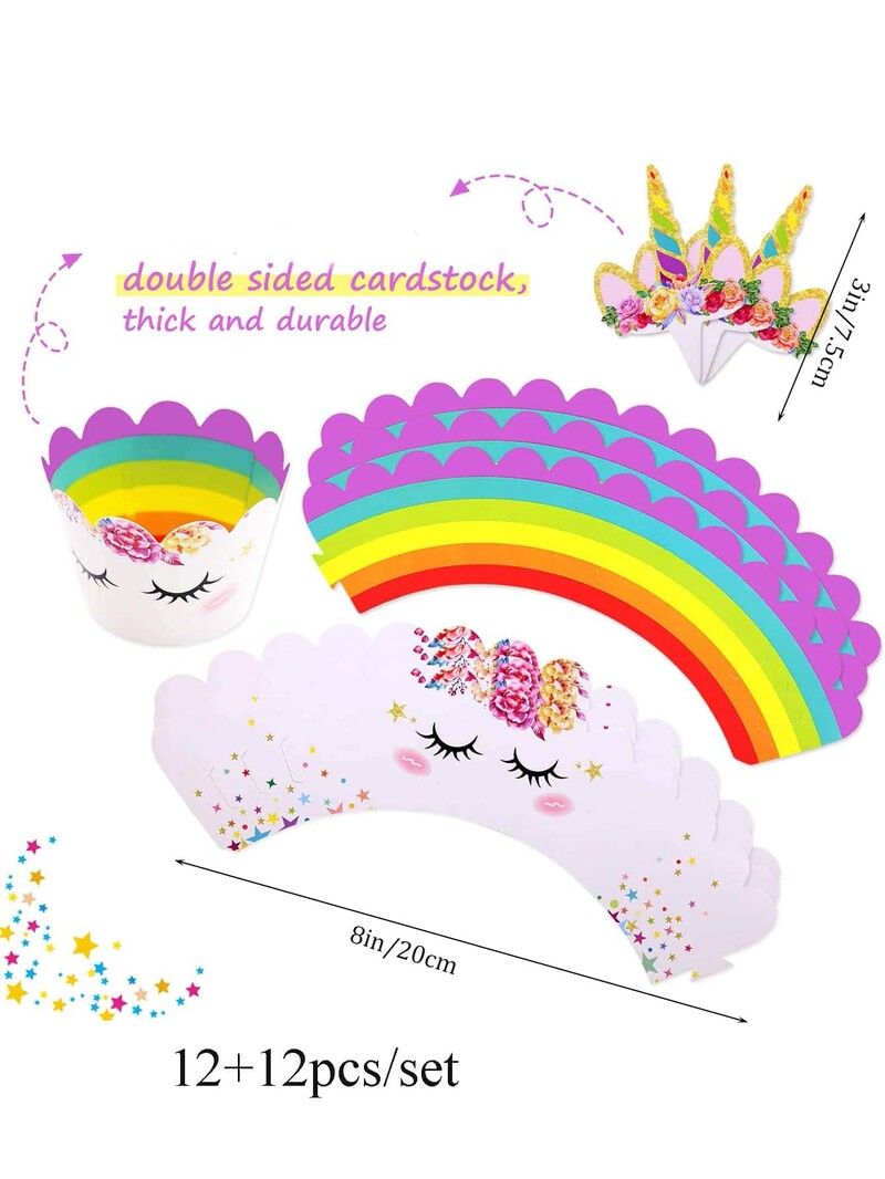 12 egyszarvú torta plug-in-12 cupcake dekoráció, unikornis témájú tortadísz, tortadísz