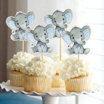 12Pcs Blue Pink Elephant Cupcake Topper Baby Shower Cake Toppers Детски рожден ден Консумативи за декорация на торта