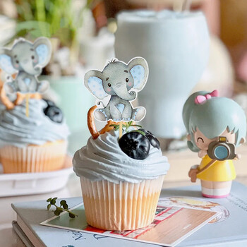 12Pcs Blue Pink Elephant Cupcake Topper Baby Shower Cake Toppers Детски рожден ден Консумативи за декорация на торта