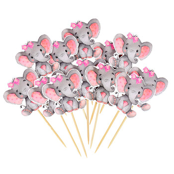 12Pcs Blue Pink Elephant Cupcake Topper Baby Shower Cake Toppers Детски рожден ден Консумативи за декорация на торта