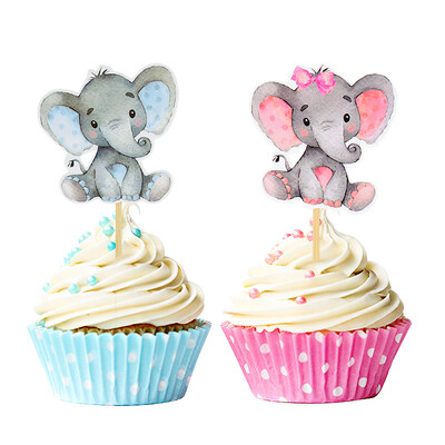 12 τμχ Μπλε ροζ Elephant Cupcake Topper Baby Shower Cake Toppers Παιδικά πάρτι γενεθλίων για διακόσμηση τούρτας