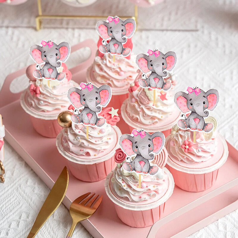 12db kék rózsaszín elefánt cupcake topper baba zuhany tortafeltétek gyerekeknek születésnapi party tortadíszítő kellékek
