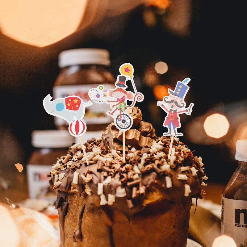 48 db cirkuszi torta betét Születésnapi buli Elefánt Cupcake Toppers Állati Delfin Karneváli Téma Dekorációk Papír