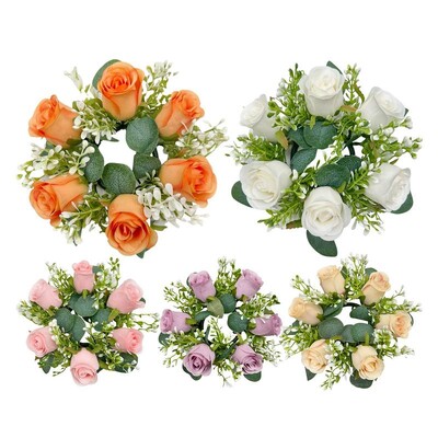 Floral Candle Rings Artificial Floral Candle Wreaths Διακοσμητικό Κηροπήγιο στεφάνι για σκάλα μοκέτα τοίχου παραθύρου