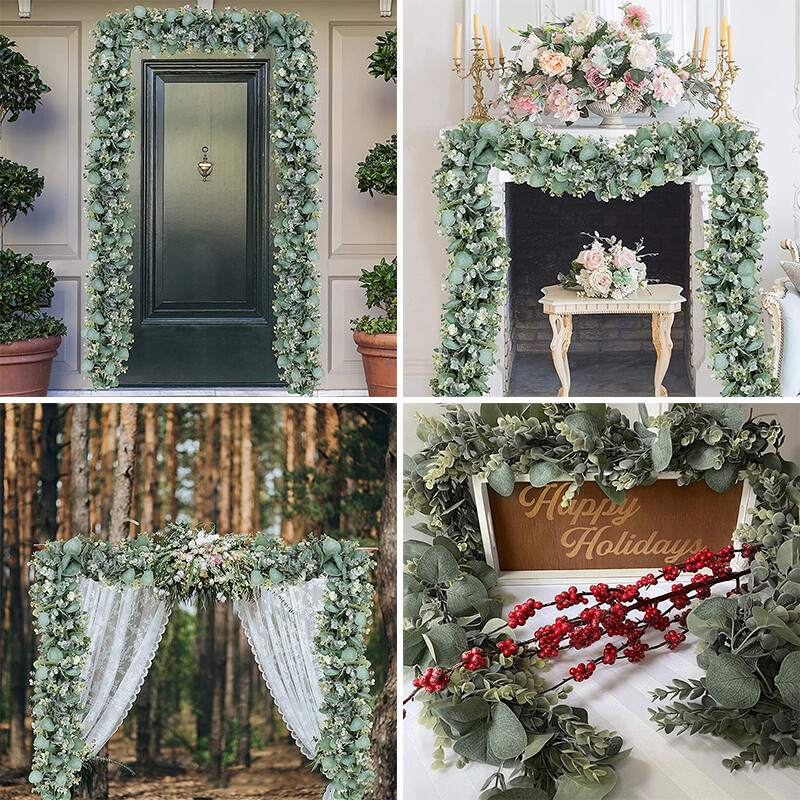 175 cm hamis eukaliptusz rattan mesterséges növények szőlő zöld füzér levél selyem borostyán falra akasztó füzér esküvői parti dekoráció