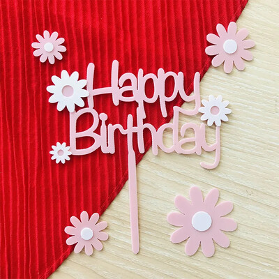 Χρόνια πολλά Daisy Flower Ακρυλικό Κέικ Topper Happy Birthday Dessert Cake Decoration for Baby Shower Party Είδη ψησίματος