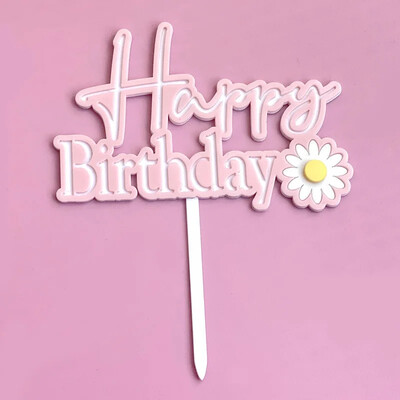 Χρόνια πολλά Daisy Flower Ακρυλικό Κέικ Topper Happy Birthday Dessert Cake Decoration for Baby Shower Party Είδη ψησίματος