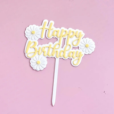 Χρόνια πολλά Daisy Flower Ακρυλικό Κέικ Topper Happy Birthday Dessert Cake Decoration for Baby Shower Party Είδη ψησίματος