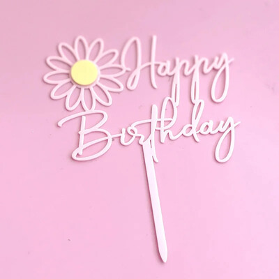 Χρόνια πολλά Daisy Flower Ακρυλικό Κέικ Topper Happy Birthday Dessert Cake Decoration for Baby Shower Party Είδη ψησίματος