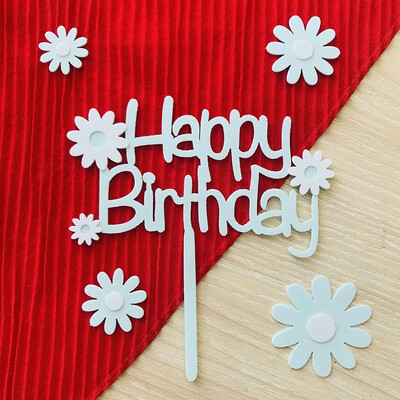 Χρόνια πολλά Daisy Flower Ακρυλικό Κέικ Topper Happy Birthday Dessert Cake Decoration for Baby Shower Party Είδη ψησίματος