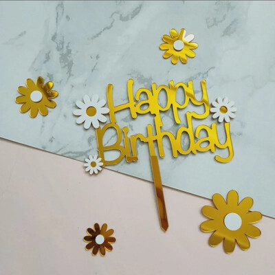 Χρόνια πολλά Daisy Flower Ακρυλικό Κέικ Topper Happy Birthday Dessert Cake Decoration for Baby Shower Party Είδη ψησίματος